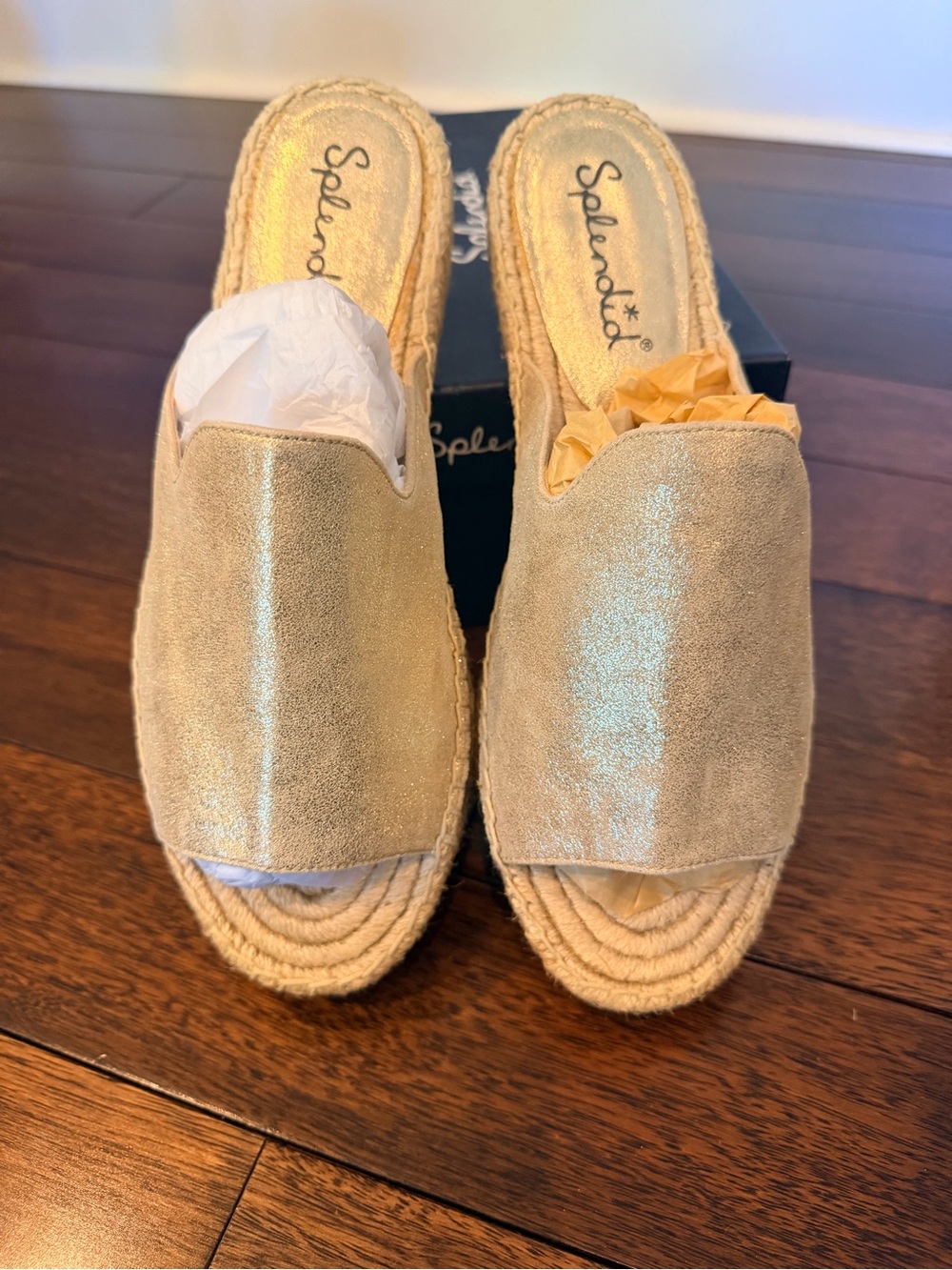 Splendid Metallic Gold Espadrille Slide Sandals sz 10